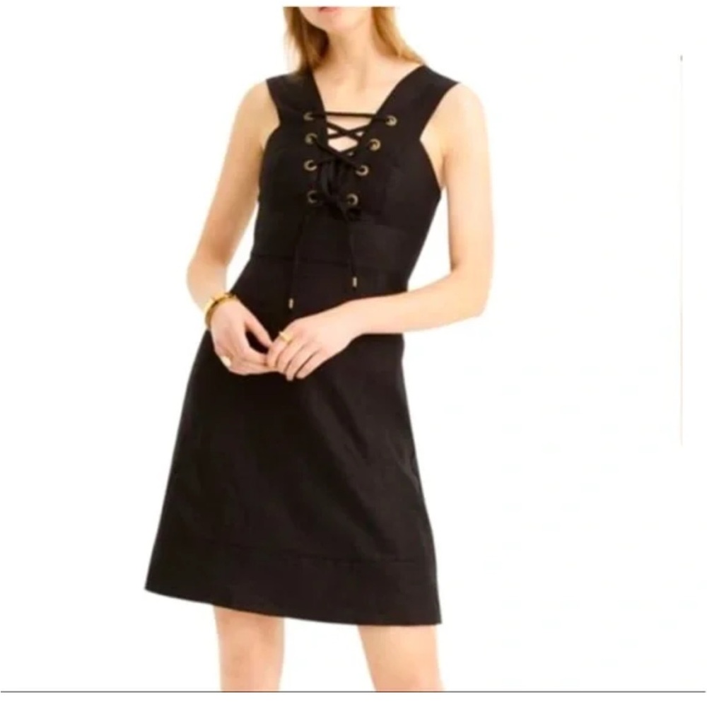 J.Crew size 2 lace up structured linen dress in black. Almost new. EUC